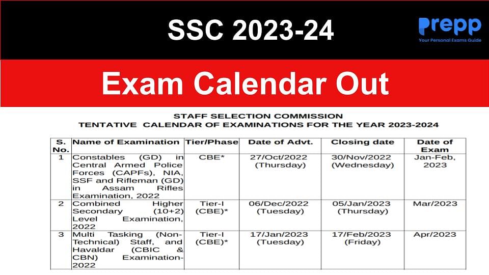 SSC Calendar 2023 2024 Out Download Exam Schedule