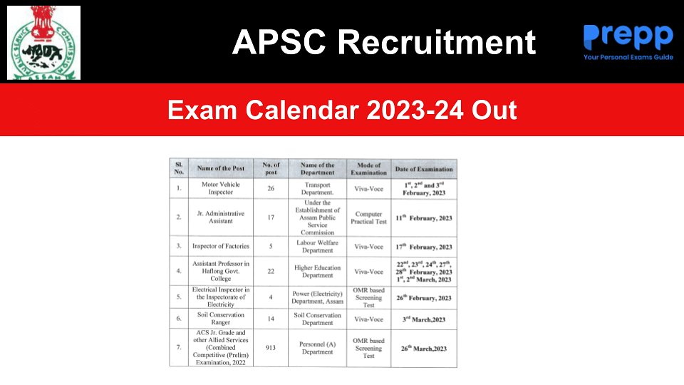 Assam PSC Exam Calendar 2023 Out for February & March Exam; Check Schedule