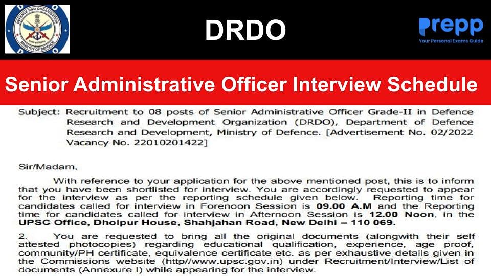 UPSC DRDO Interview Schedule 2023 out for Sr. Administrative Officer