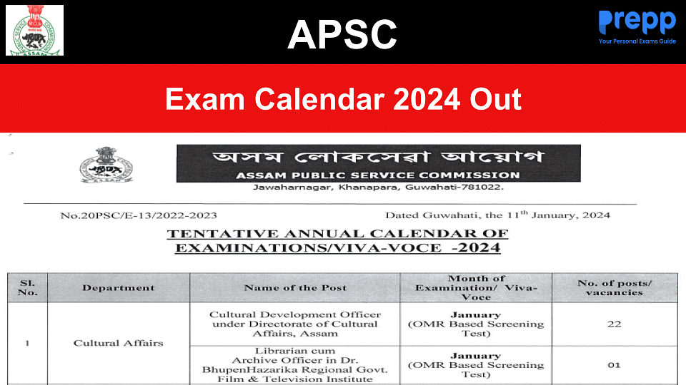 APSC Exam Calendar 2024 Released at apsc.nic.in