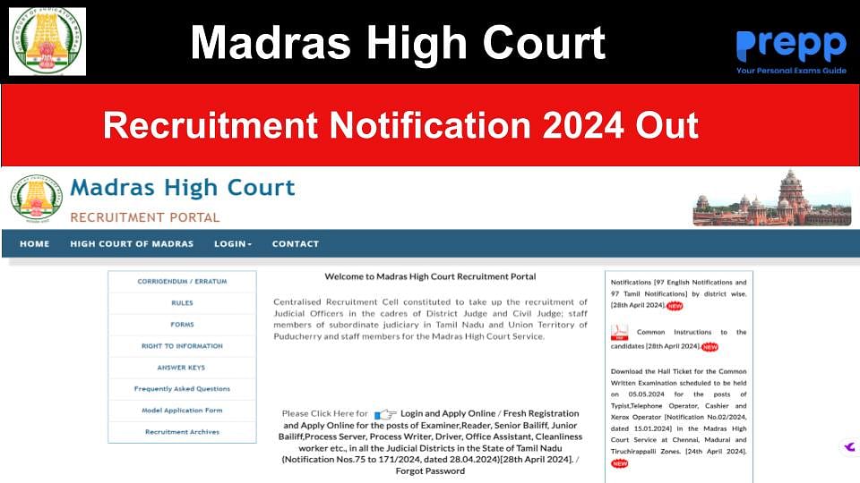 Madras High Court Recruitment Notification 2024 Released at mhc.tn.gov