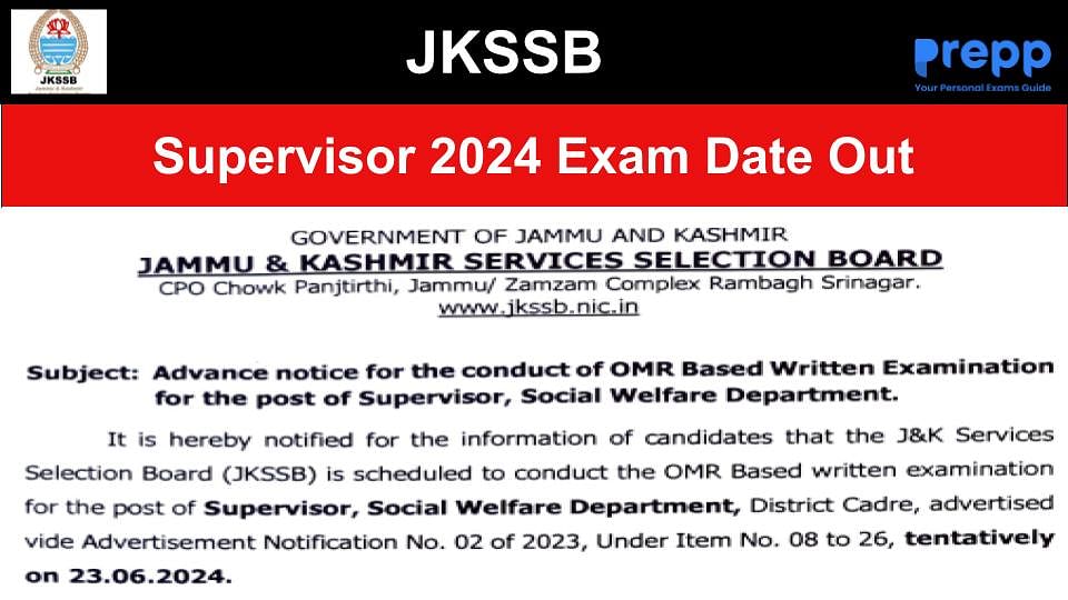 JKSSB Supervisor 2024 Exam Date Out at jkssb.nic.in; Download Notice PDF